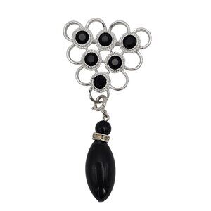 Vtg Sarah Coventry Silver Tone Brooch Teardrop Pendant 70s Black Geometric